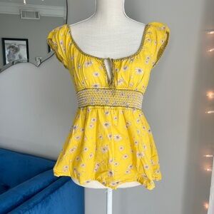 Free People yellow floral empire waist blouse